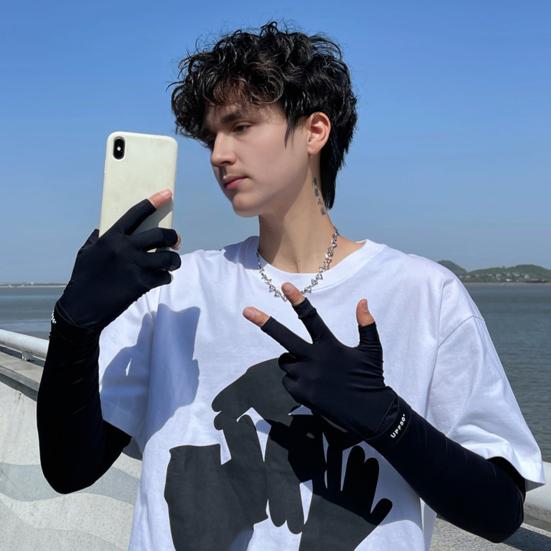 Men Sun Protection Gloves, Open Finger Driving Gloves, Anti-slip Palm, Cooling UV Protection Gloves for Summer Cycling Hiking