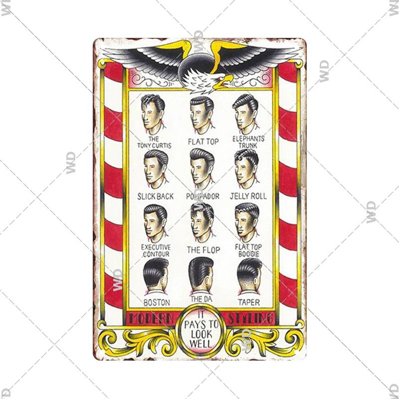 Classic Barber Shop Vintage Tin Signs Decorative Metal Plaque Metal Retro Wall Plates Salon Haircut and Shave Poster Wall Decor