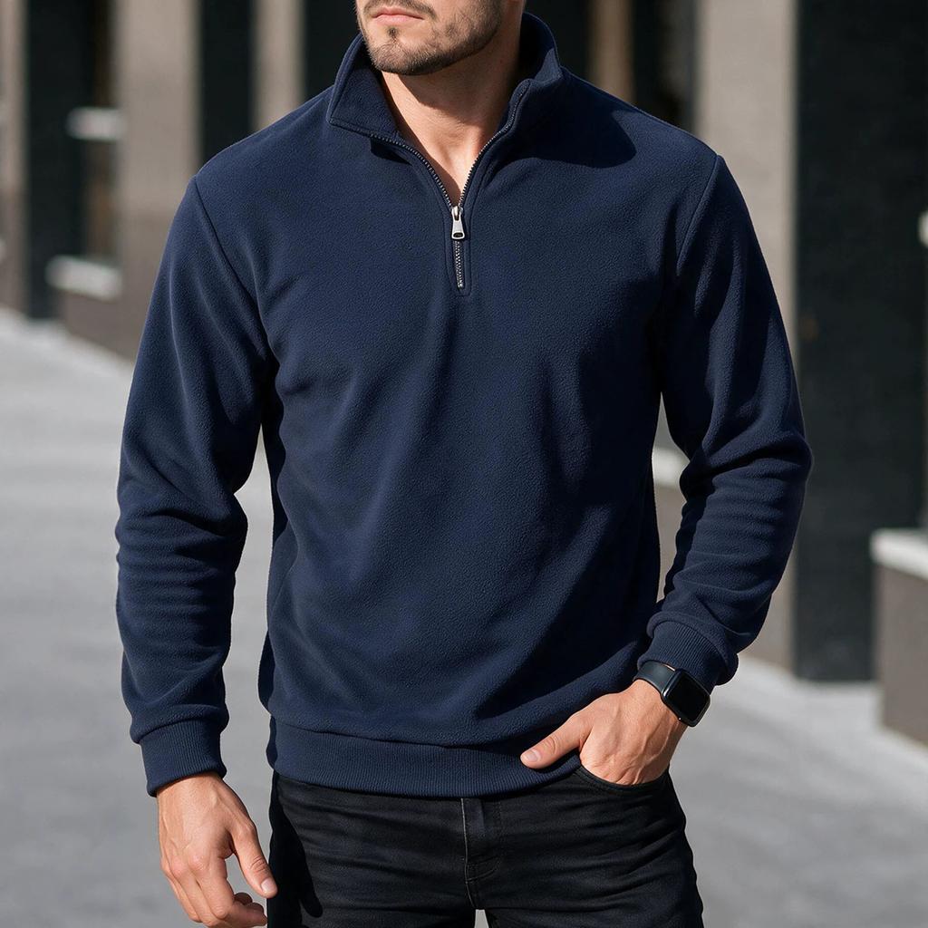 Men S Solid Half Zip Casual Stand Collar Long Sleeve Sweatshirt