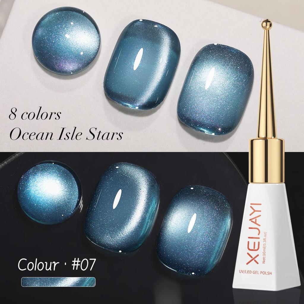 Galaxy Starlight Ice Blue & Purple Cat Eye Sea Glass Crystal Manicure Gel 2025
