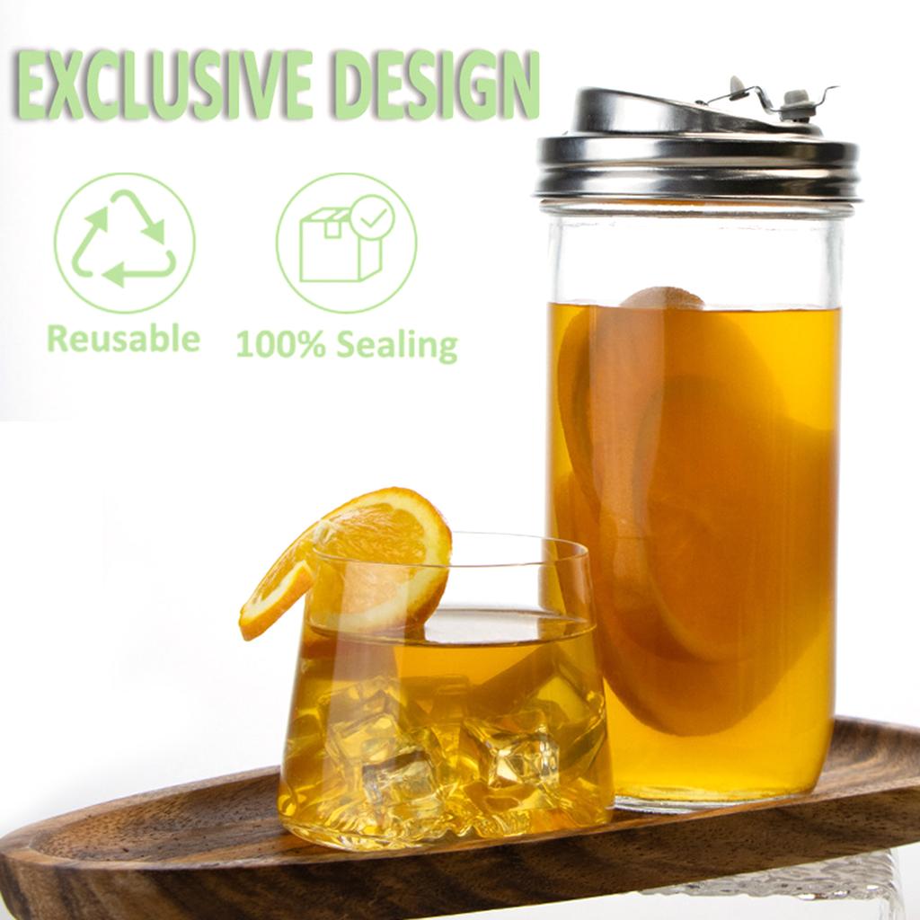 Metal Mason Jar Lid Built-in Suction Nozzle Stainless Steel Wide Mouth Lid for Daily Office Work Outdoors Leisure Occasions