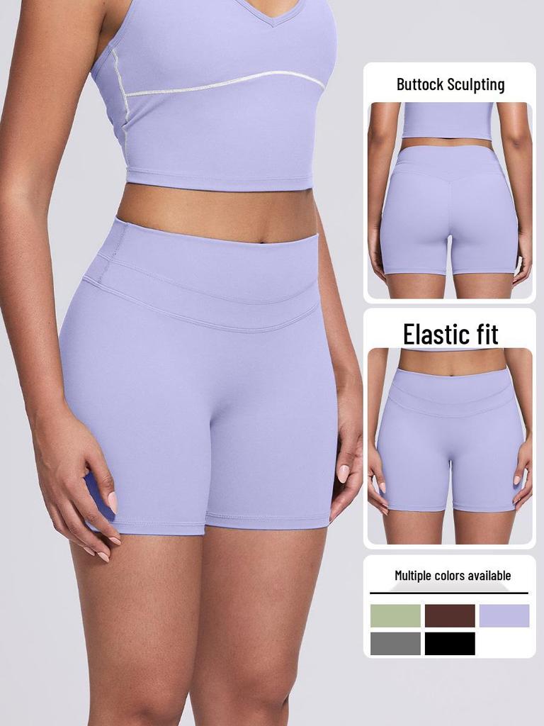 Women's High-Waist Yoga Fitness Shorts - Peach Hip, High-Elastic, Tight Athletic Wear