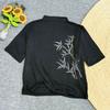 Dimanaf 2025 Autumn Pattern Printing T-shirt Black Women Short Sleeve Loose Tops Tees