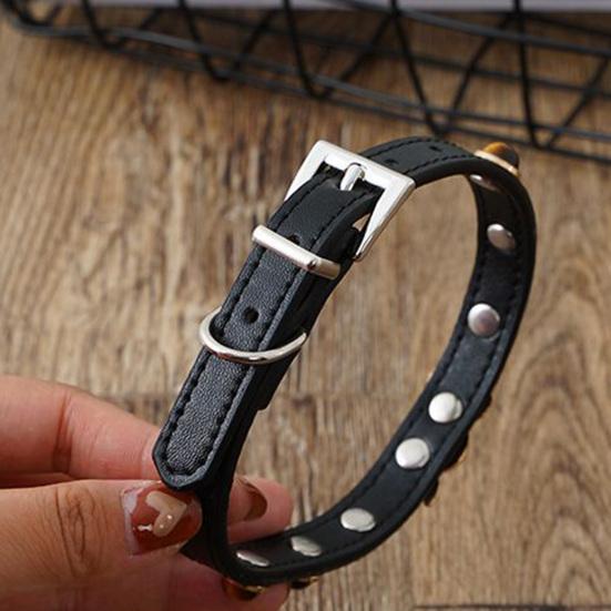 Pet Collar with Traction Ring Adjustable Anti-suffocation Bite-resistant Anti-break Tiger Eye Stone Dog Collar Daily Collocation