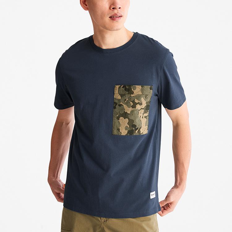 Timberland Camouflage Pocket Crew Neck Short Sleeve T-Shirt Men Tops Deep-Sapphire-Blue A61M1-433