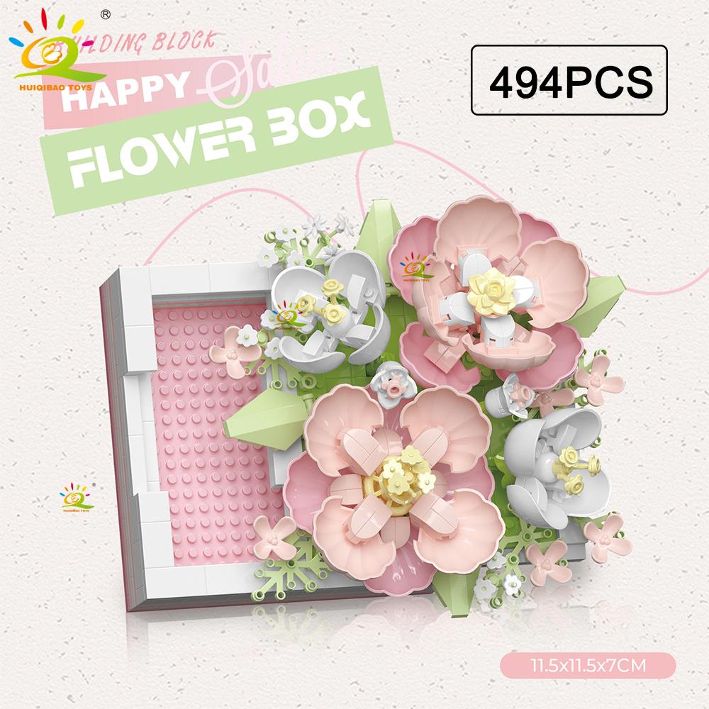 HUIQIBAO MOC Flower Display Rack Micro Building Block Succulent Mini 3D Diamond Model Brick Toy for Children Desk Decoration