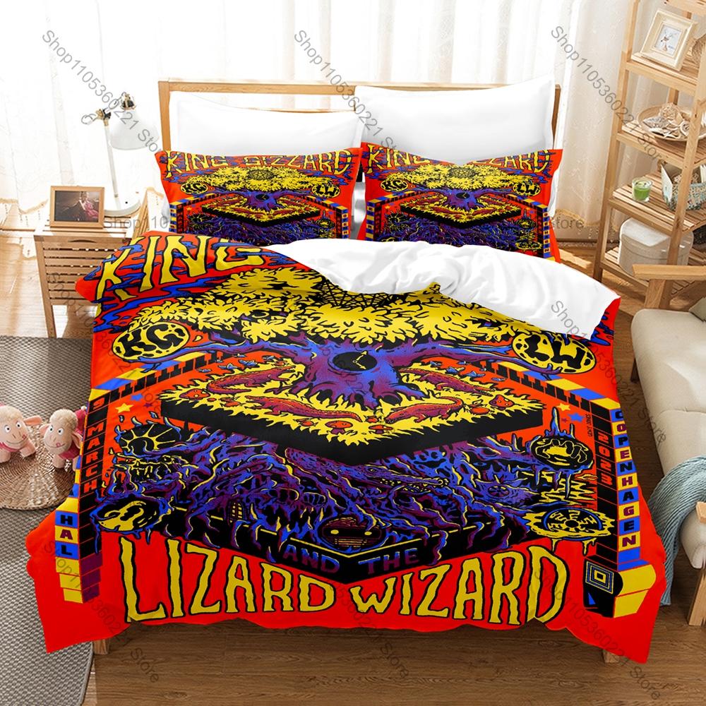 King Gizzard & The Lizard Wizard Bedding Set Duvet Cover + 2 Pillowcases Neo Psychedelic Rock Retro Bedroom Decor