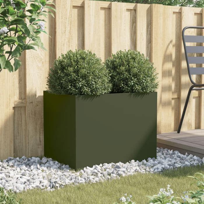 VidaXL Jardinière, Bac à Fleurs, Pot de Plantes, Boîte à Fleurs, Jardinière Surélevée de Jardin Patio Terrasse, Vert Olive 841604