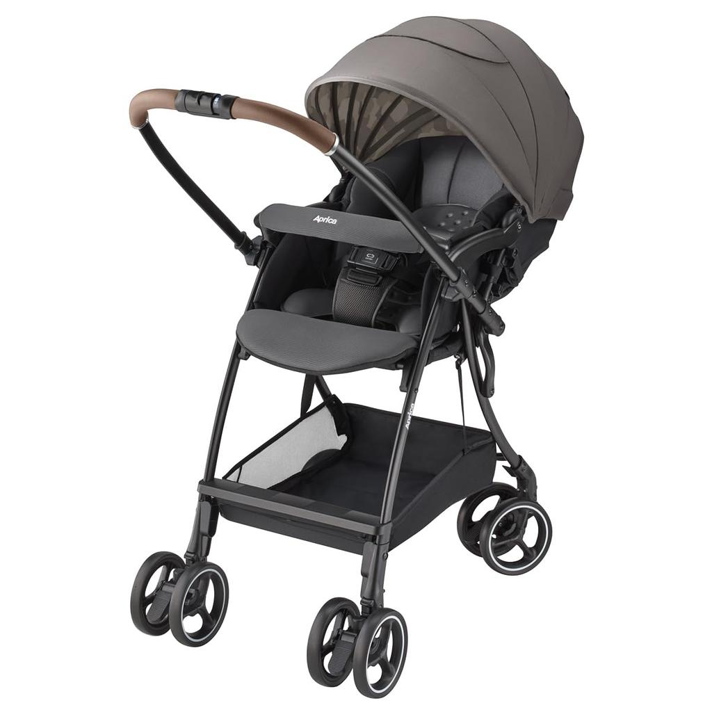 Aprica Lacuna Air Plus A-Type Stroller, for ages 1 month to 36 months, lightweight, reversible, automatic 4-wheel drive (gray) [2024 model]