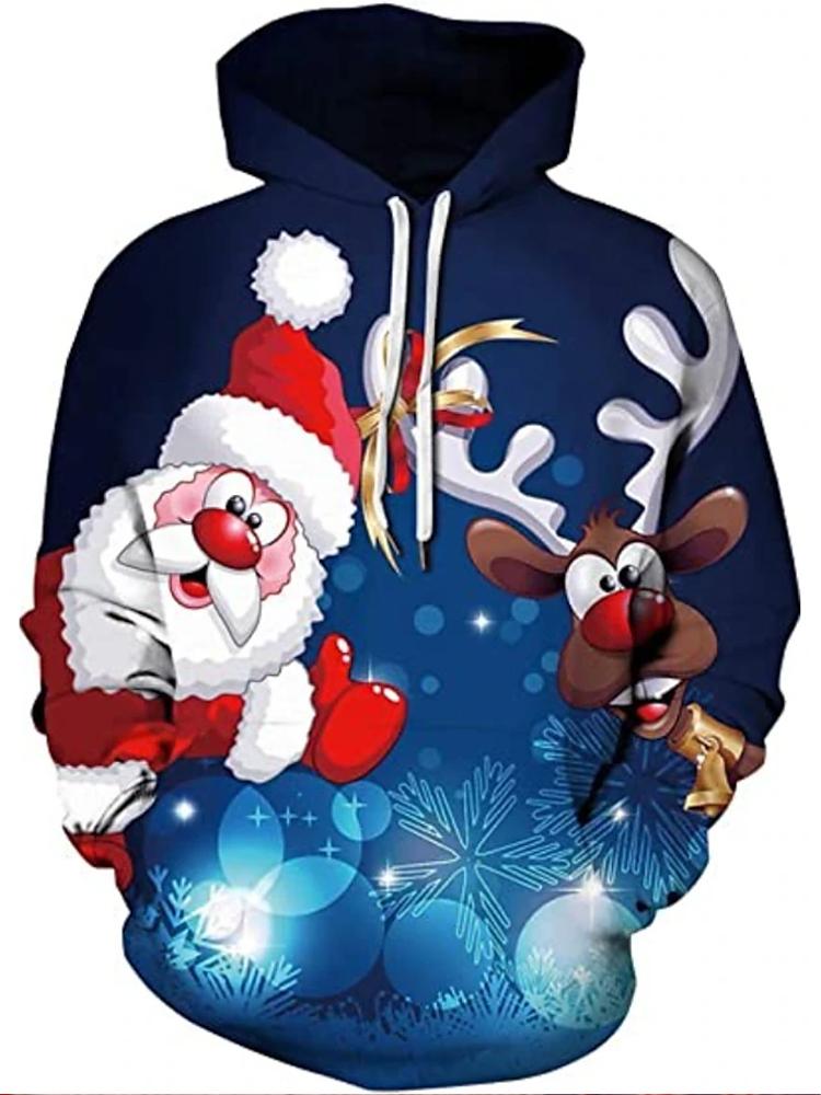 

Толстовка с капюшоном мужская с графическим принтом пуловер красный с капюшоном принты снежинка 4XL синий