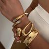 Ingemark 3 Styles Hip Hop Geometric Snake Shaped Open Bangles Women Trendy Smooth Gold Color Wide Spring Bracelets Men Jewelry