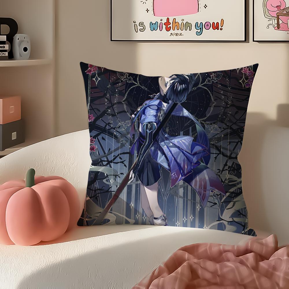 Game Genshin Wanderer Scaramouche Cushion Cover Pillowcase Short Plush Invisible zipper Room Sofa Cushion Cover