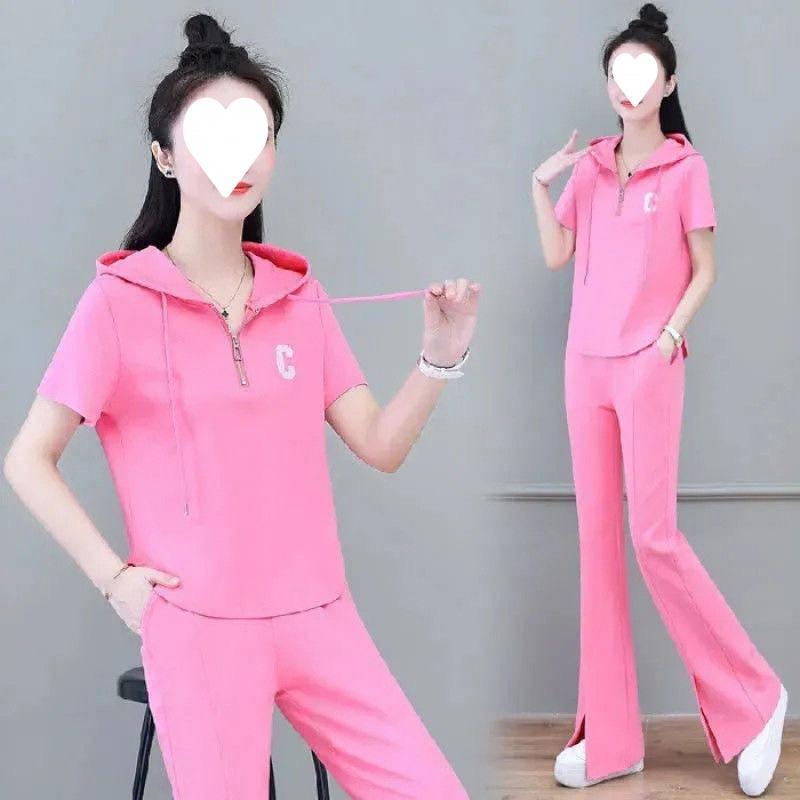 Fashionable Sports Suit for Women, Summer Short-sleeved Trousers, Versatile Hooded Casual Two-piece Set