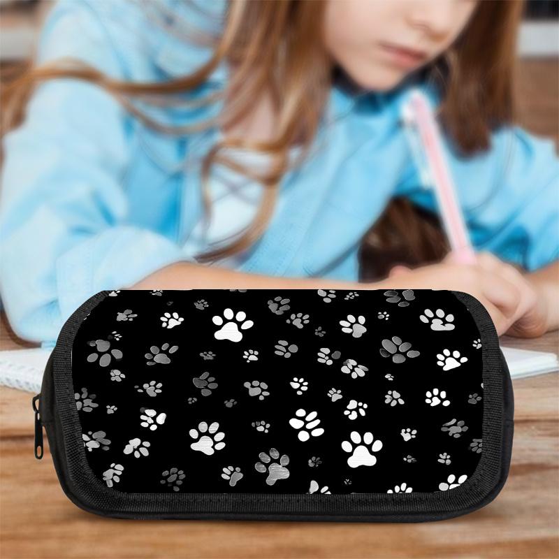 1pc Estuche Grande de Gran Capacidad con Tapa Abatible Compatible para Escuela y Oficina - Dise?o de Doble Capa con Huella Adorable, Etiqueta para Nom