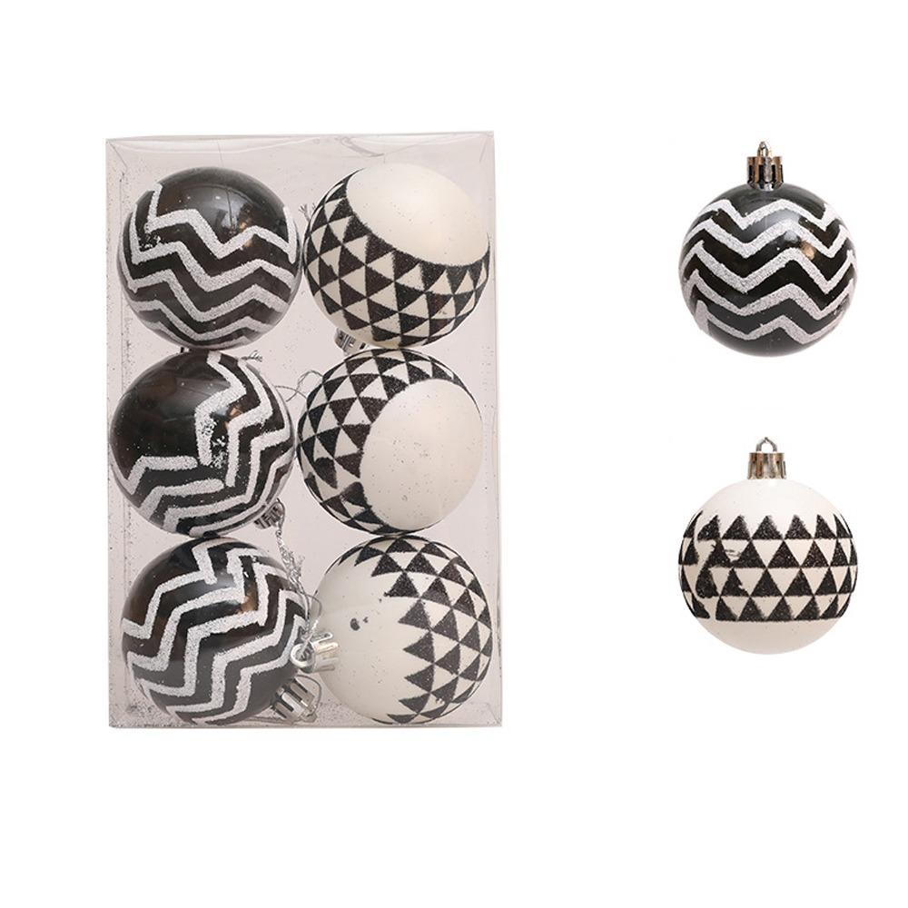 6pcs 6cm Electroplated Hanging Balls White and Black Xmas Tree Pendants Party Favors