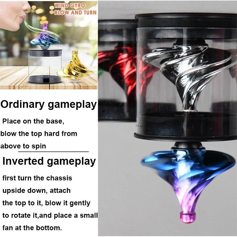 Black Technology Wind Powered Gyroscope Aerodynamic Toy Children's Puzzle Anti Gravity Decompression Dynamic Gyroscope