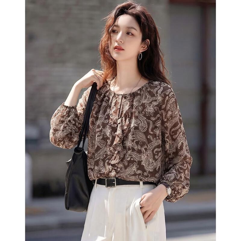 Women's Floral Ruffle Chiffon Blouse