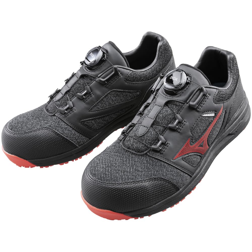 Mizuno Almighty BOA Work and Safety Black and Size 3E LS52L Men's Shoes, Red, 26.0 Cm,