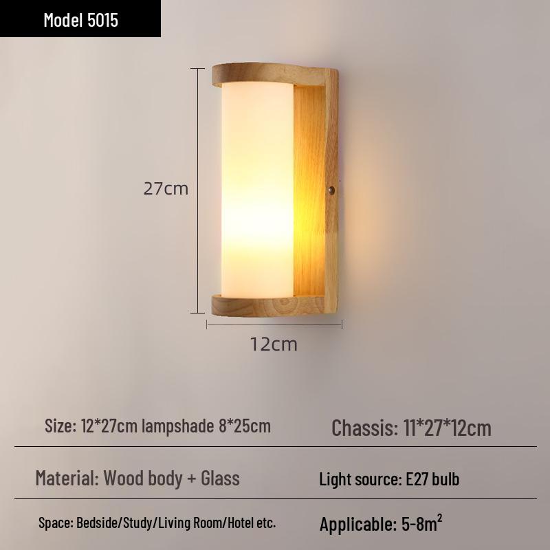 Solid Wood Glass Wall Lamp for Bedroom, Living Room, or Study - Chinese Art and European Style