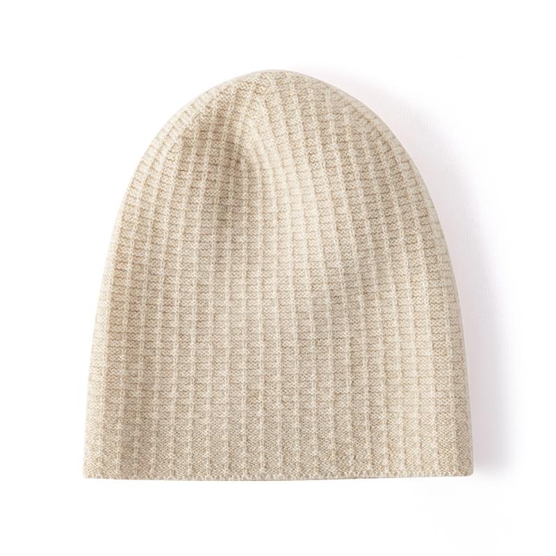 

Women 100% Pure Cashmere Beanie Hat Rib Knit Solid Color Winter Warm Soft Slouchy Skullies Cap Cold Weather Accessory бежевий