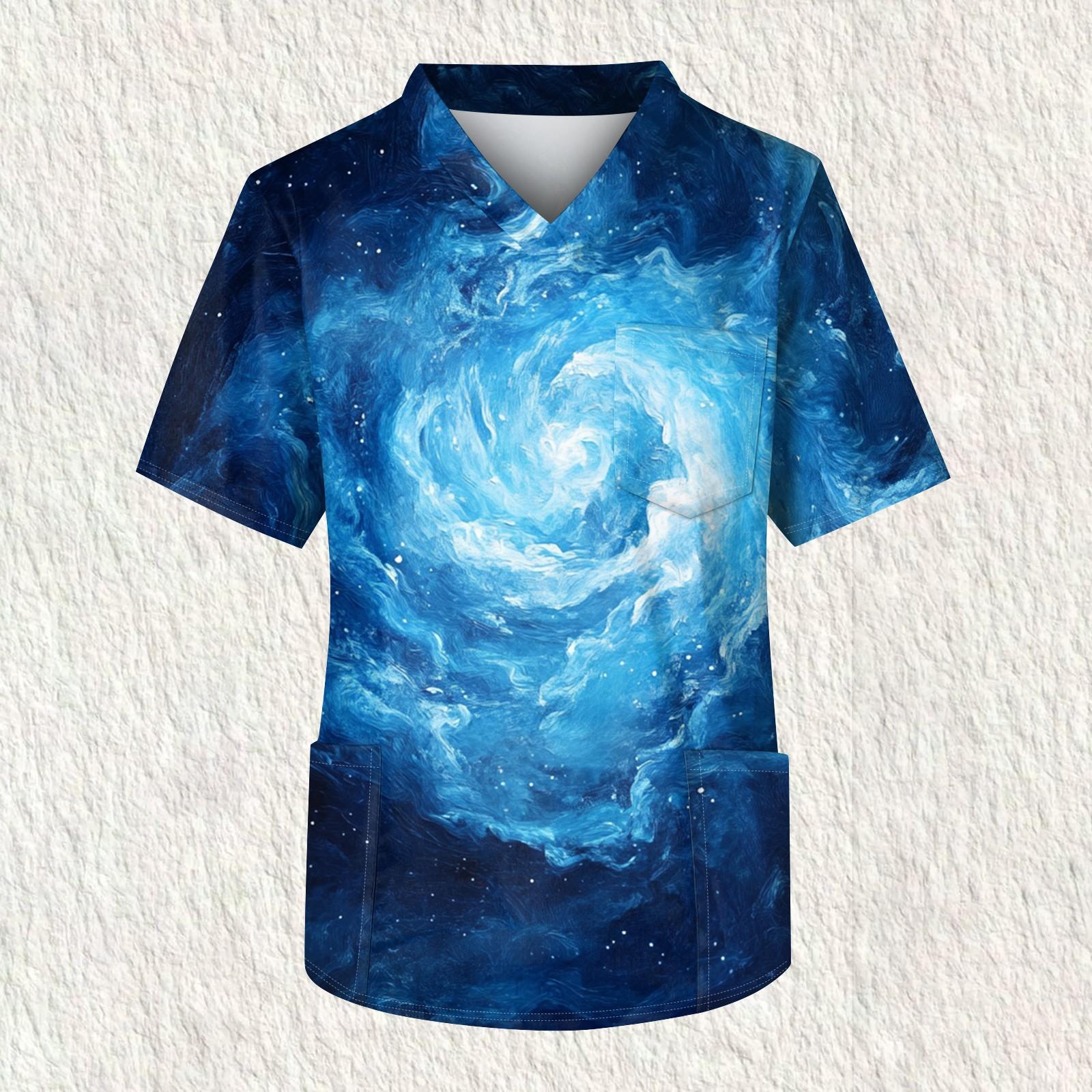 

Мужская рабочая блузка с короткими рукавами и v-образным вырезом с принтом, топ с нагрудным карманом L