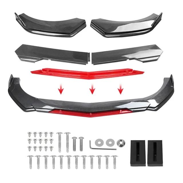 Car Sharp Gloss Black Red Tongue Front Bumper Lip Chin Spoiler Splitter Diffuser Body Kit Trim Air Dam Protector Universal Most