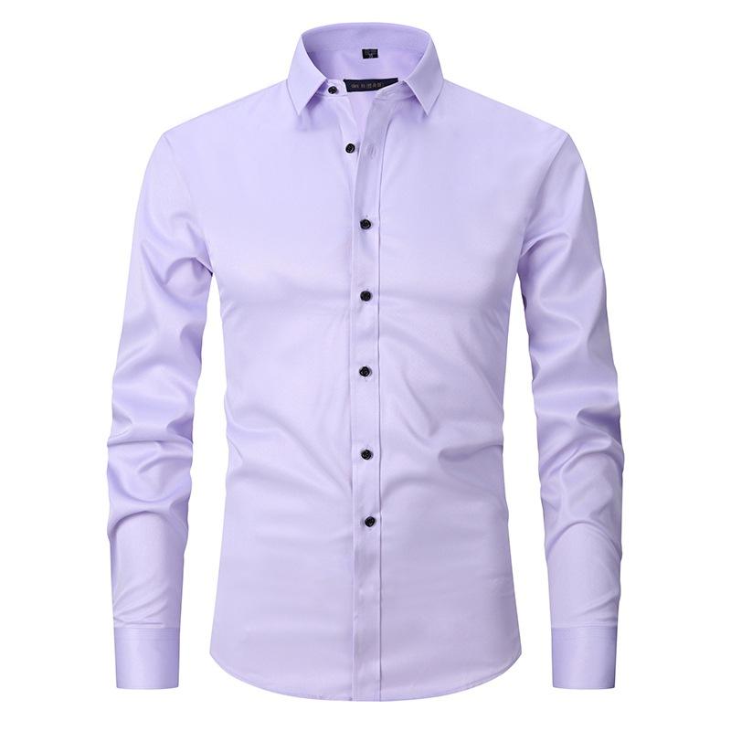 Spring Autum Polo-neck Solid Single Breasted Casual Shirt Men Long Sleeve Business Blouse Cardigan Top Men