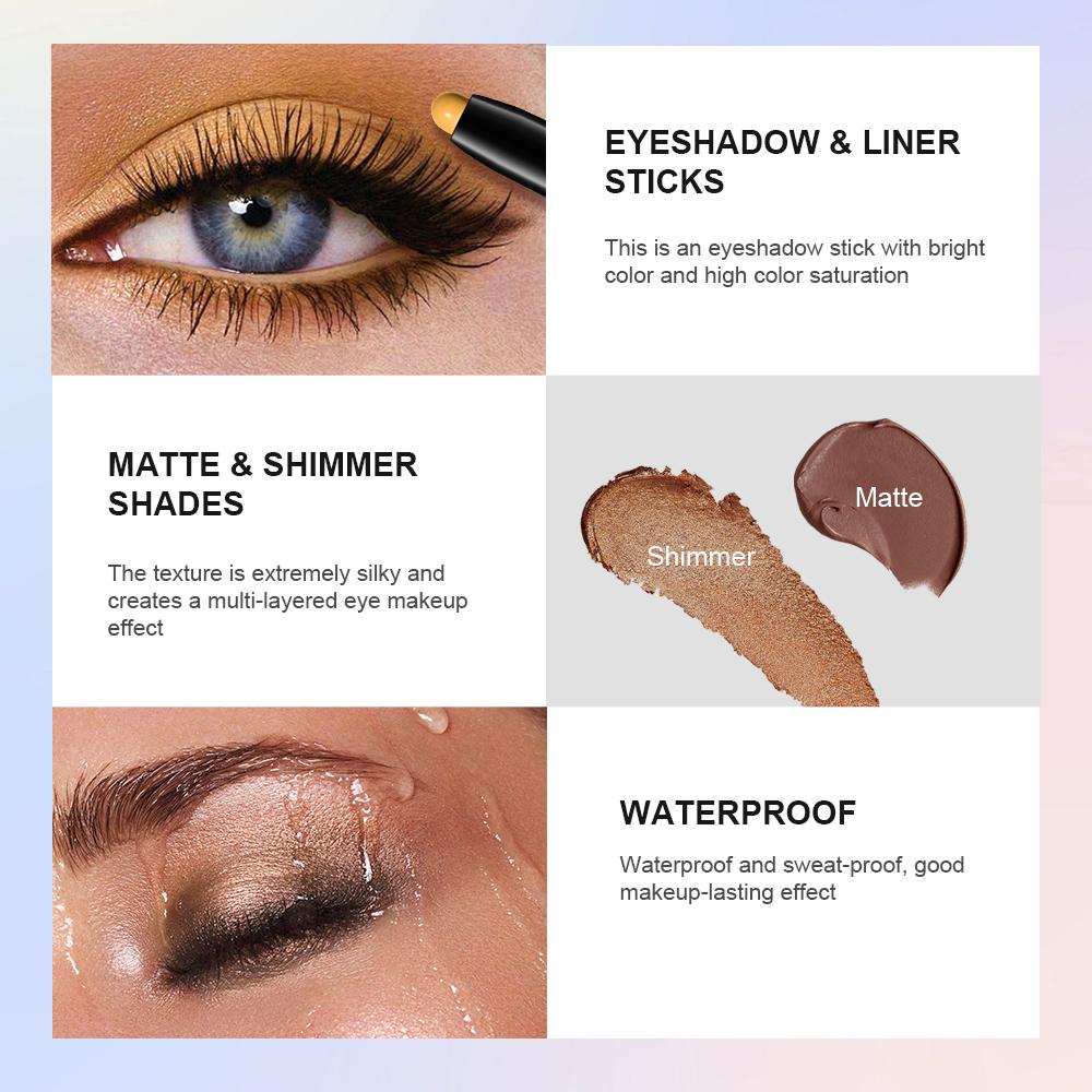 Lakerain Eyeshadow Stick Shimmer and Matte Long Lasting Waterproof Highlighter Metallic Glitter Eye Shadow Pencil Cosmetics