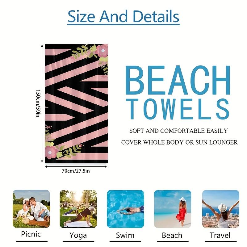 Chic Striped Floral Beach Towel Wrap Summer Resort Pool Seaside Blanket Boho Tropical Decor Home Decor Pink Black Chevronpattern