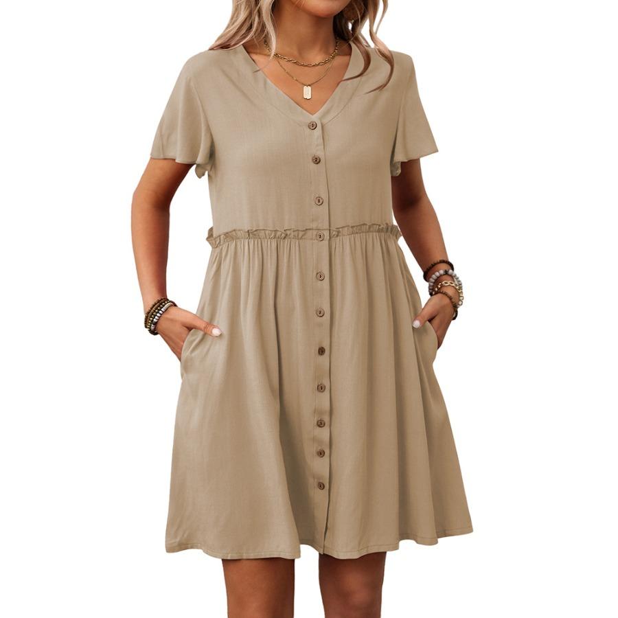 Summer Vacation V-neck Short Sleeved Ruffled Dress for Women Dress