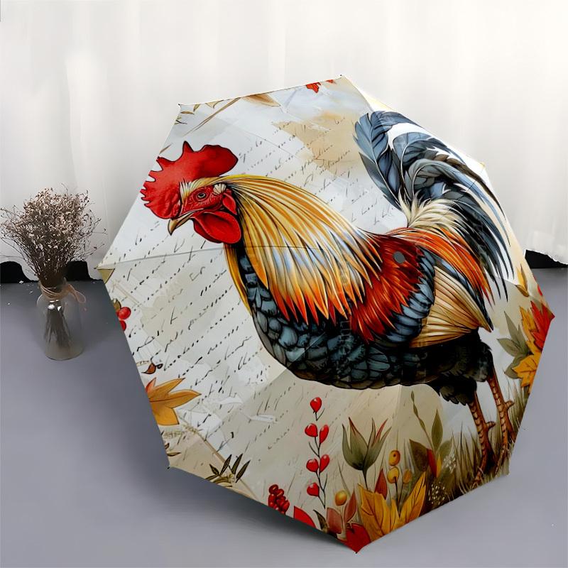 1pc Autumnal Rooster with Berries and Leaves Umbrella with Plastic Handle,Suitable for All Seasons Home Travel Outdoor UmbrellaDD1519
