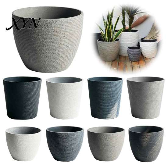 Simple Decorative Garden Ornament Large Tall Resin Planter, Thickened Faux Stone Plant Pot with Embossed Small Succulent Texture, Modern Flower