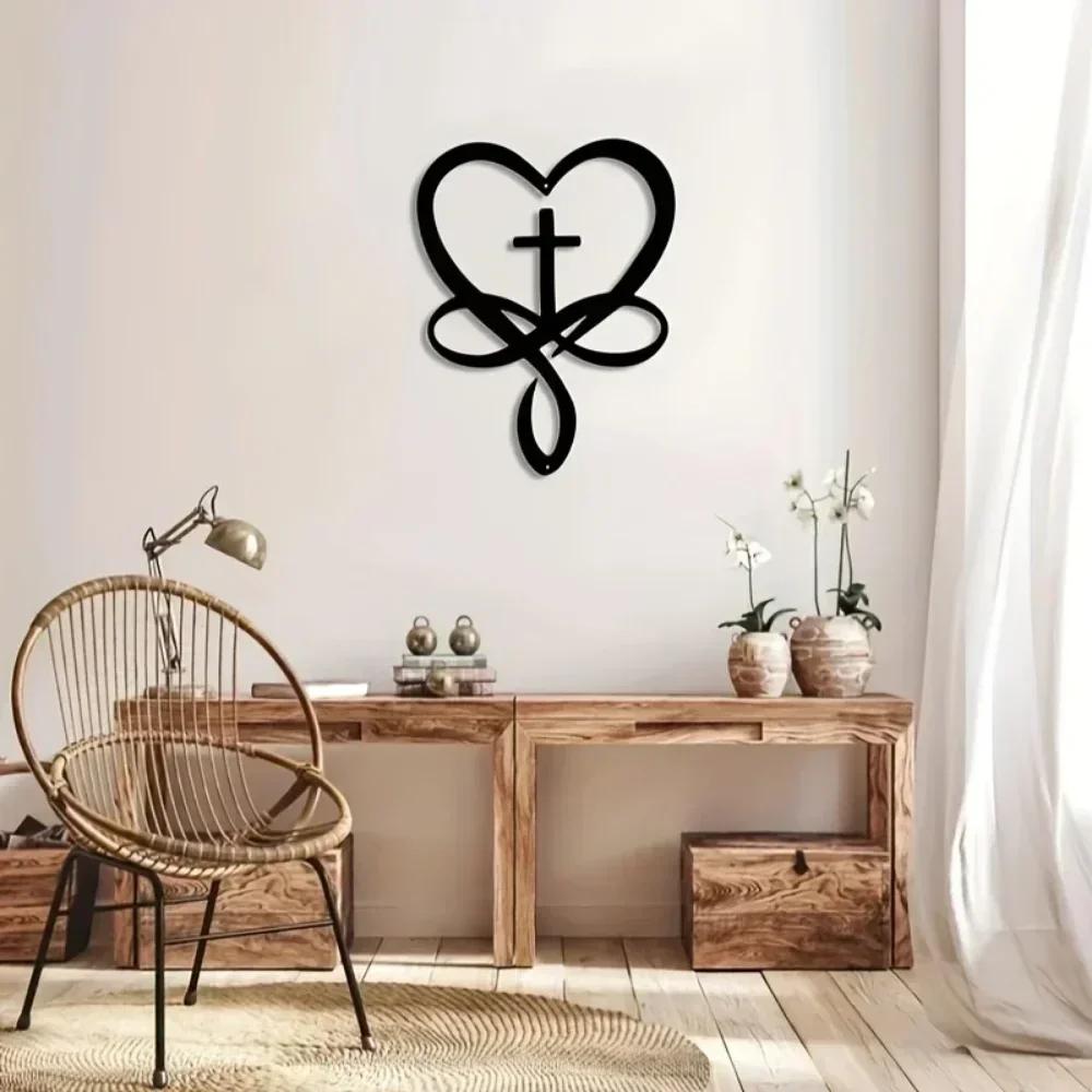 Stunning 1pc Heart Cross Wall Sign! Retro Metal Hanging for Home or Office Decor. Perfect Valentine's Day Gift. Wall Decoration.