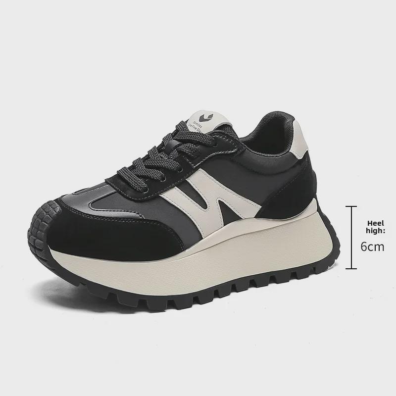 

2025 Весна Ретро Толстая Подошва Увеличивающая Женские Повседневные Вафельные Туфли 40 чёрный