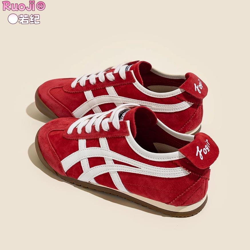 Lederversion Retro Rot Innenhöhe Erhöhung Moralische Trainingsschuhe Damen 2025 Neu Frühling Flache Sport Forrest Gump Freizeitschuhe