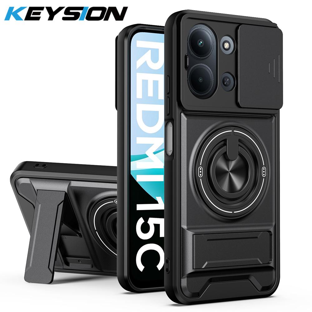 KEYSION Magnetic Phone Case for Redmi 15C 171mm 173mm Slide Camera Protection Upright Kickstand Shockproof Cover for POCO C85