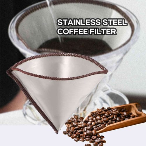 Dovhmoh Reusable Mesh Paperless Coffee Filters, Stainless Steel Cone Filters, 3-4 Cups Coffee Drip Filters