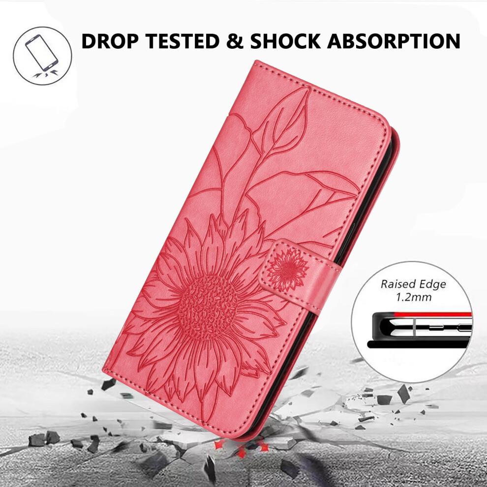 (iPhone 16e, Rose) For iPhone 16e Case Sunflower Imprinted Wallet Stand Folio Flip Leather Cover