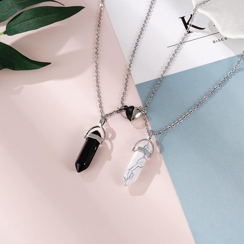 European & American Jade Hexagonal Bullet Pendant Magnetic Couple Necklace - Natural Stone Crystal