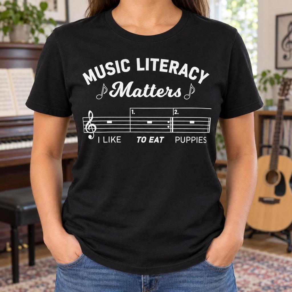 Music Literacy Matters Shirt, Funny Sheet Notation Tee, Teacher Appreciation Gift, Choir Director Humor, Band Member Outfit, Puppy Lyric Pun