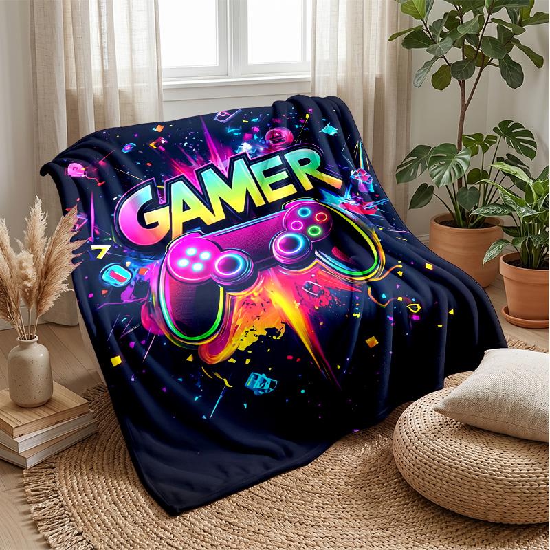 Neon Gaming Controller Theme blanket Lightweight Warm Flannel Blanket Decorative Throw Blanket for Home Decoration