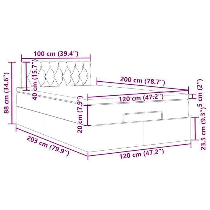 VidaXL Ottoman Bed with Mattress Dark Brown 120x200 Cm Fabric 3311535