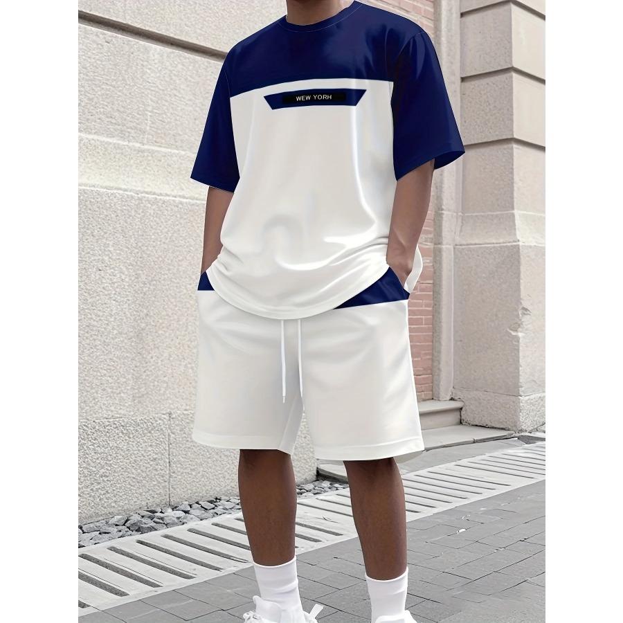 Men's Letter Print Crew Neck Short Sleeve Stylish Streetwear Men's Fashion Set Summer Casual Outdoor Vacation Two-Piece Set