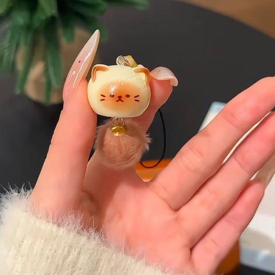 Keychain Pendant Resin Cat Plush Ball Decor Phone Pendant Keys Bags Cell Phones Key Holder Fashion Accessory
