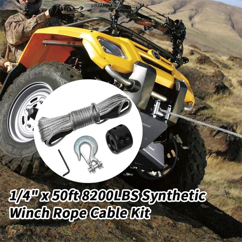 15M 10000LBS Syntetisk Vinsj Rope Line Gjenopprettingskabel For Jeep Off Road 4WD ATV UTV Lastebil Båt SUV Syntetisk vinsj Slepetau