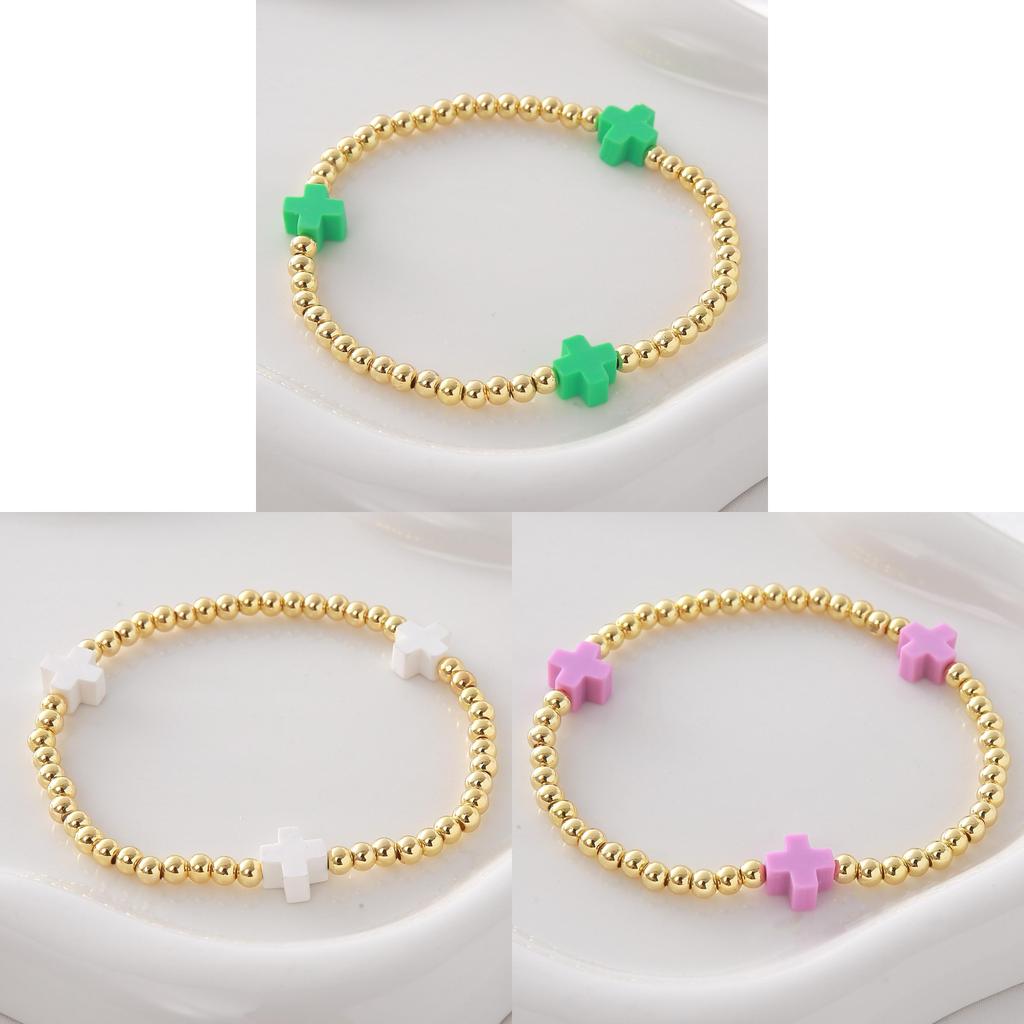 Kreuz Anhänger Kupferperlen Armband Mit Bunter Weichmasse Für Unisex Modeaccessoire