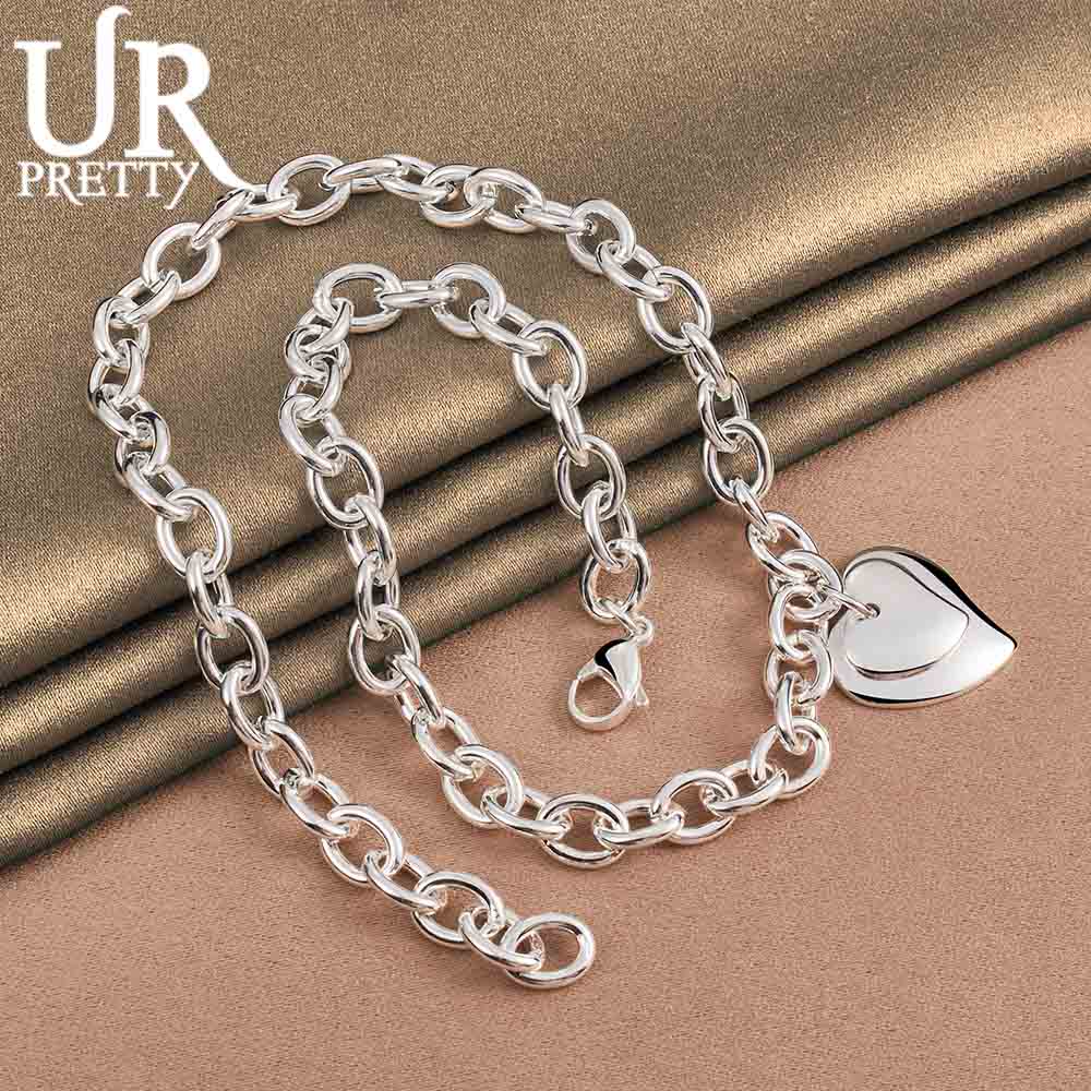 925 Sterling Silver Double Heart Pendant Necklace Fashion Wedding Jewelry