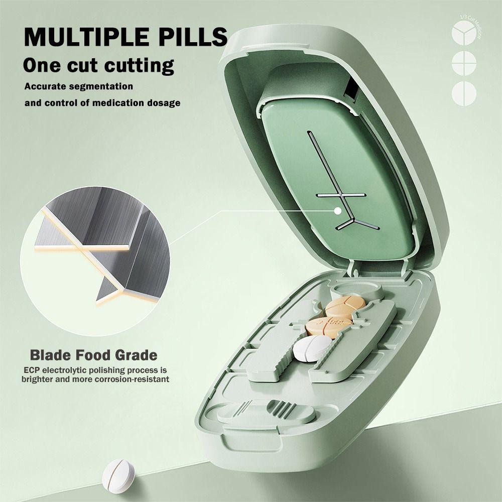 Drug Tablet Pill Divider Storage Box Dustproof Crusher Divider for Small or Large Pills