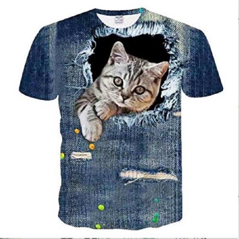 Summer New Style Summer Women's Loose Round Neck Short Sleeve Cat 3D Printed T-shirt