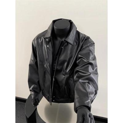 Men's Trendy American Retro PU Leather Lapel Jacket for Spring & Fall